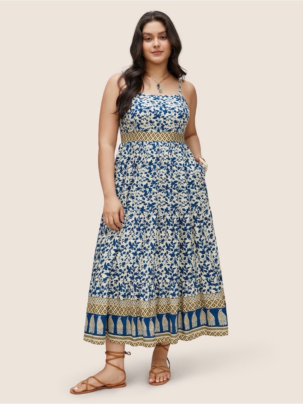 BloomChic Blue and Cream Floral Smocked Maxi Dress